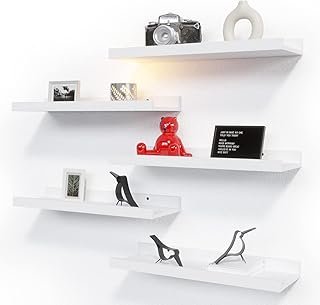 RICHER HOUSE 5 Set White Floating Shelves, Wall Mounted Shelves for Wall...