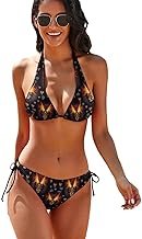 Halter Neck 2 Piece Bikini, Triangle Top with Back Bow and Adjustable Si...