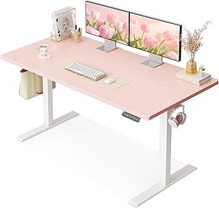 OffiGo Electric Height Adjustable Standing Desk, 48 Inch Pink Computer D...