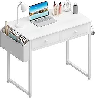 Lufeiya Small White Kids Desk with Drawers for Bedroom, 32 Inch Home Off...