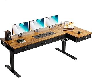 OffiGo 63 Inch L Shaped Electric Standing Desk with Drawers, Height Adju...