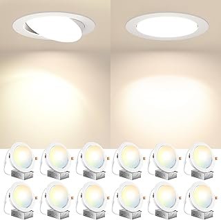 Amico 12 Pack 6 Inch Gimbal LED Recessed Lighting, 40° Tilt Adjustable D...