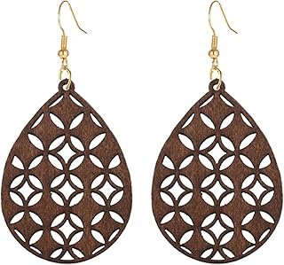 Bohemian Wooden Hollow African Earrings for Women Natural Light Weight W...