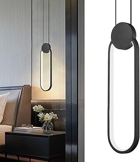 Modern Black LED Pendant Lights Fixtures, 2 Pack Minimalist Design Oval ...