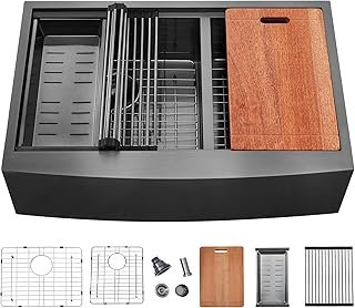 SHACO 33 Inch Divided 60/40 Black Farmhouse Sink, 33x22 Apron Stainless ...