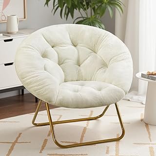 Sweetcrispy Saucer Chairs, Comfy Folding Cozy Faux Fur Living Room Readi...