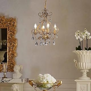 ALOADECOR 4-Light W14 in. French Country Chandelier Antique Gold Small C...