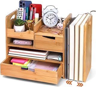ZOOFOX Bamboo Desk Organizer with Adjustable File Holder, Mail Organizer...