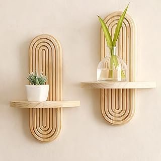 2 Pack Boho Shelf Wall Decor - Handmade Solid Wood Floating Shelves Rain...