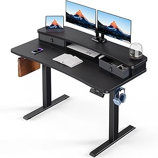 HUANUO 48″ x 24″ Electric Standing Desk with 2 Drawers, C-Clamp Mount Co...