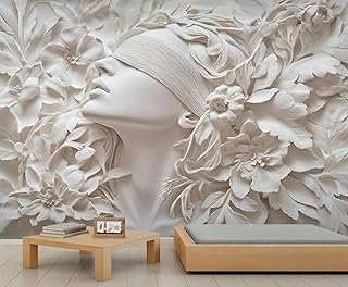 Woman Statue Wall Mural, Stereo Relief Flower 3D Wallpaper Mural, Nordic...