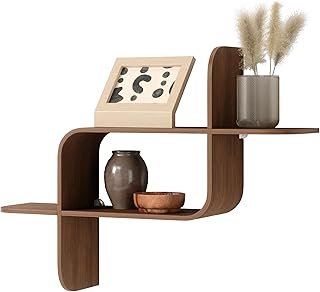 Umbra Montage Floating Wall Shelf Display Case, Made of Natural Bent Woo...