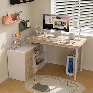 L Shaped Computer Desk, 47 Inch Home Office Desk with File Drawers & Sto...