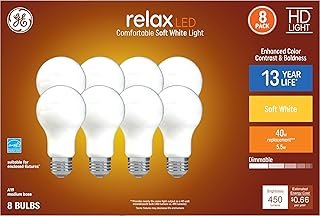 GE Relax 8-Pack 40 W Equivalent Dimmable Warm White A19 LED Light Fixtur...