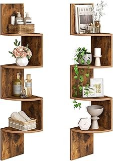 HOOBRO Corner Shelf Wall-Mounted, Set of 2 Floating Corner Shelves for W...