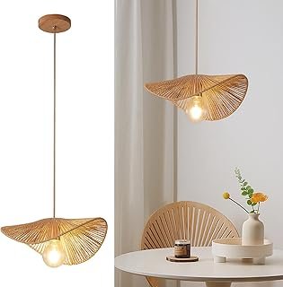 Boho Rattan Pendant Light Fixture Modern Style Hanging Light Bamboo Hand...