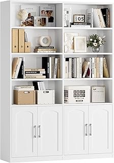 FACBOTALL Bookshelf and Bookcase with Doors, 6 Tier Double Wide Large Bo...