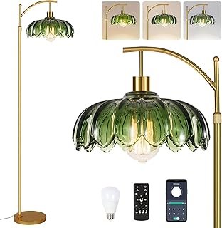 Glass Floor Lamp for Living Room,Bedroom,Gold Dimmable Standing Lamp wit...