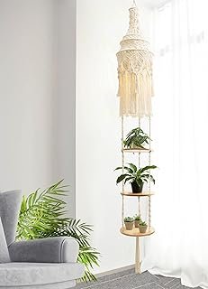 ANROYE 3-Tier Cotton Macrame Hanging Light Fixture Shelf, Boho Corner Pe...