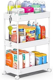 SPACEKEEPER Storage Rolling Cart, 3 Tier Laundry Room Organization Utili...