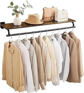 SONGMICS Clothes Rack with Top Shelf, Wall Mounted Clothing Rack, with H...