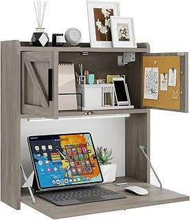 ARTETHYS Wall Mounted Desk with LED Light Farmhouse Multifunctional Fold...