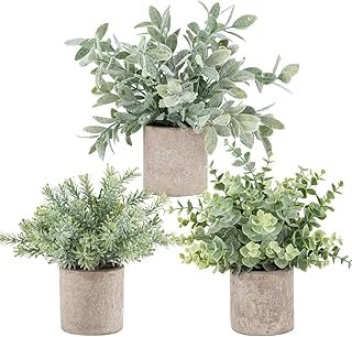 Der Rose 3 Pack Mini Potted Fake Plants Artificial Plastic Eucalyptus Pl...