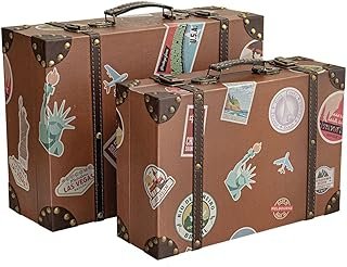 Vintage Brown Suitcase Decor Boxes, Set of 2 – Wooden Decorative Suitc...