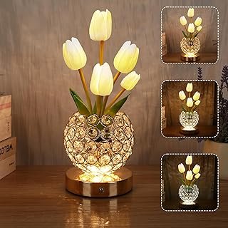 Birthday Gifts for Women/Mom Table Lamp, 3 Color Crystal Flower Bedside ...