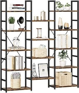 NUMENN Triple Column 5 Tier Bookshelf, Bookcase with 14 Open Display She...