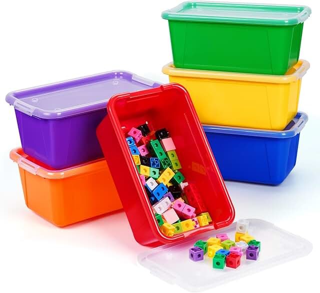 GAMENOTE 6 Quart Storage Bins with Lids,6 Pack Rainbow Plastic Latching ...