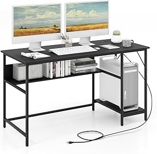 Tangkula 55 Inch Computer Desk with Power Outlets & USB Ports, Home Offi...