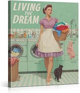 Retro Laundry Room Wall Art Print Vintage 50s Woman Canvas Poster Pictur...