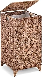 Handwoven Laundry Hamper with Lid, Natural Water Hyacinth Heightened Fee...