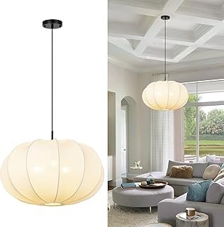 24 Inch Modern Chandelier with Stretch Linen Shade, Adjustable Height Pe...