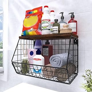 Laundry Room Shelves Wall Mounted with Storage Basket - Stackable Wire W...