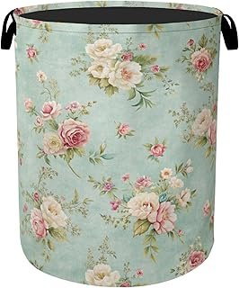Vintage Rose Laundry Basket - Heavy Duty 60L Dirty Clothes Organizer, Wa...