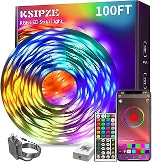 KSIPZE 100ft Led Strip Lights RGB Music Sync Color Changing Led Lights w...