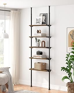 ALLZONE 5 Tiers Narrow Bookshelf, Tall Adjustable Ladder Book Shelf with...