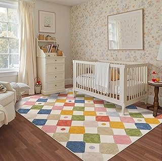 jinchan Macy 5x7 Area Rug for Kids Room Modern Colorful Checkered Diamon...