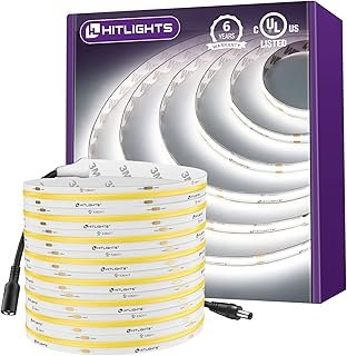 HitLights COB LED Strip Lights Cool White 5000K, 16.4ft Premium High Den...