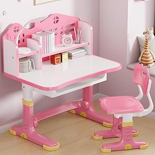 Kids Desk and Chair Set, Height Adjustable Child's School Study Writing ...