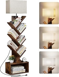 Evermagin 6 Tier Tree Bookshelf with Light, Narrow Bookcase Tower, Tall ...