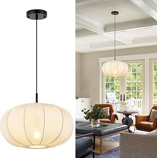 16-Inch Modern Chandelier with Stretch Linen Shade, Adjustable Height Pe...