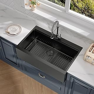 Rhbamoa Black Farmhouse Sink 30 inch,16 Gauge T304 Stainless Steel Drop ...