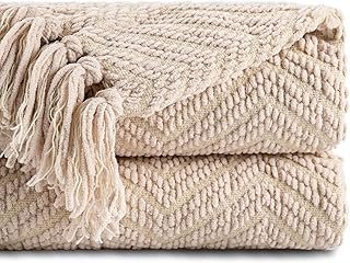 BATTILO HOME Beige Throw Blanket for Couch, Knitted Beige Throw for Bed,...
