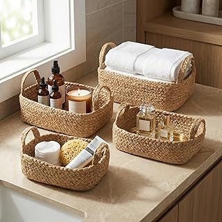 Beautiful Storage Basket Set of 4 - Natural Jute Rope Baskets for Shelve...