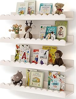 Shario Nursery Book Shelves, 4-Pack White Floating Shelves for Wall Kids...