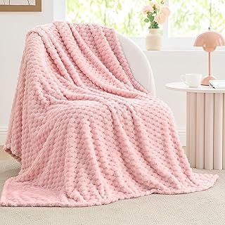 BEDELITE Fleece Decorative Blanket - 3D Jacquard Pink Throw Blankets for...