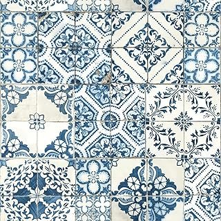 RoomMates RMK11083WP Blue Mediterranian Tile Peel and Stick Wallpaper 20...